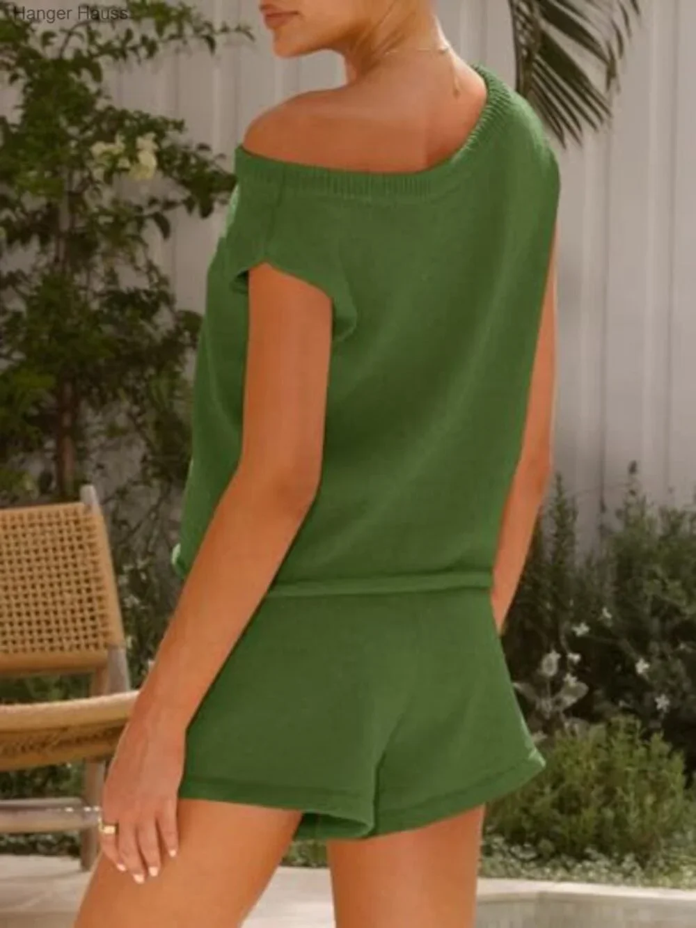 Women's Off Shoulder 2 Piece Lounge Set Sweater Top & Shorts Knit Lounge Sets